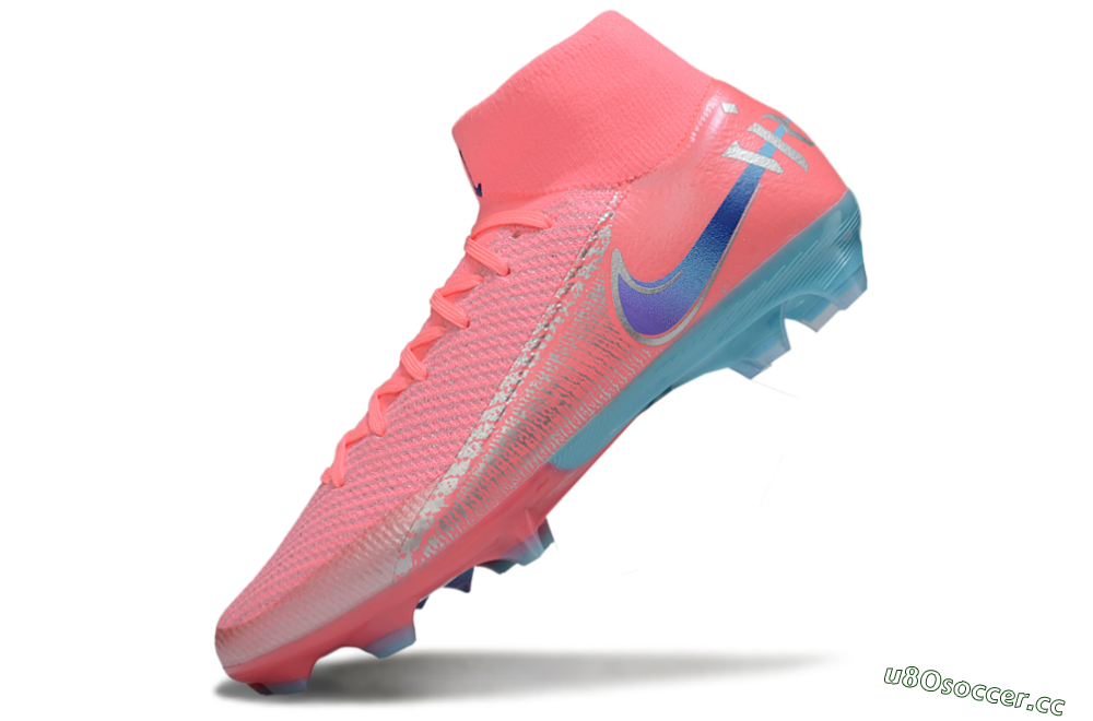Unisex Nike Air Zoom Mercurial Superfly 10 Elite FG Firm Ground High-Tops Football Boots - Pink/Silver/Blue 5