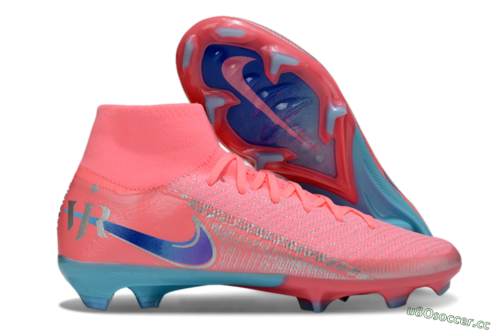 Unisex Nike Air Zoom Mercurial Superfly 10 Elite FG Firm Ground High-Tops Football Boots - Pink/Silver/Blue 2