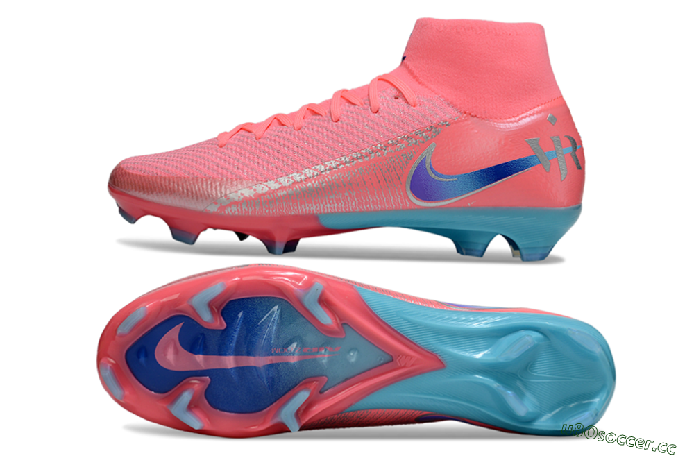 Unisex Nike Air Zoom Mercurial Superfly 10 Elite FG Firm Ground High-Tops Football Boots - Pink/Silver/Blue 1