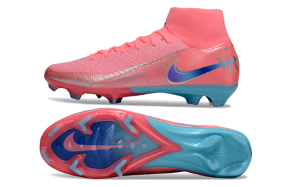 Unisex Nike Air Zoom Mercurial Superfly 10 Elite FG Firm Ground High-Tops Football Boots - Pink/Silver/Blue