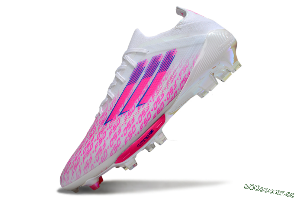 Men's Adidas F50+ Elite Lightstrike Pro FG Firm Ground Low-Tops Football Boots - White/Pink/Blue 5