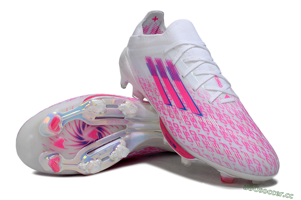 Men's Adidas F50+ Elite Lightstrike Pro FG Firm Ground Low-Tops Football Boots - White/Pink/Blue 3