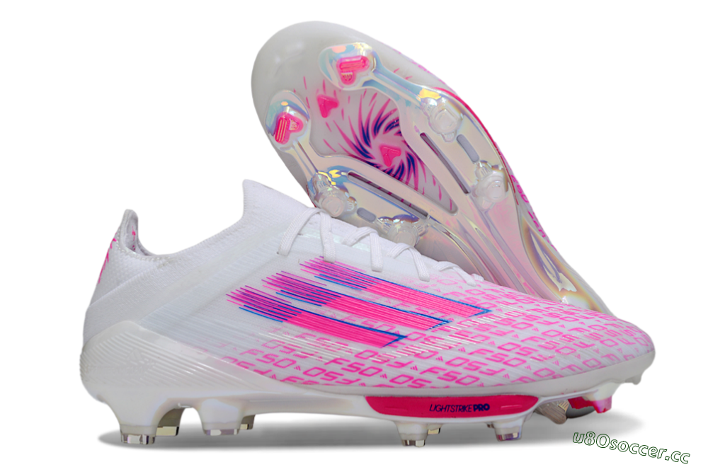 Men's Adidas F50+ Elite Lightstrike Pro FG Firm Ground Low-Tops Football Boots - White/Pink/Blue 2