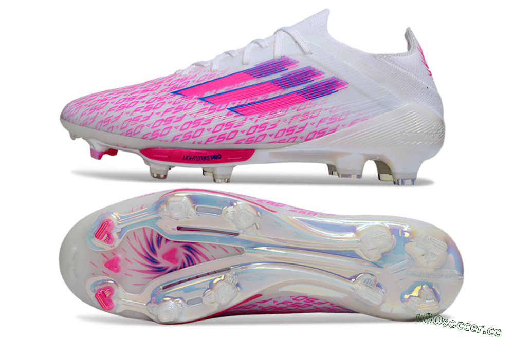 Men's Adidas F50+ Elite Lightstrike Pro FG Firm Ground Low-Tops Football Boots - White/Pink/Blue 1