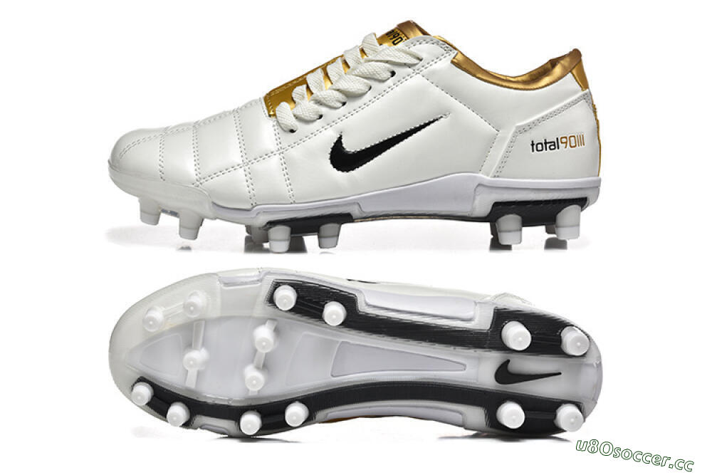Men's Nike Air Zoom Total 90 III FG Firm Ground Low-Tops Football Boots - White/Black/Gold 1