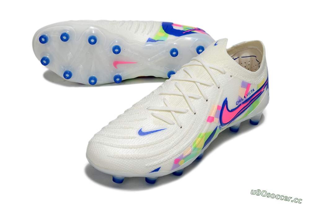 Men's Nike Phantom GX 2 Elite AG Artificial Grass Low-Tops Football Boots - White/Blue/Pink 3