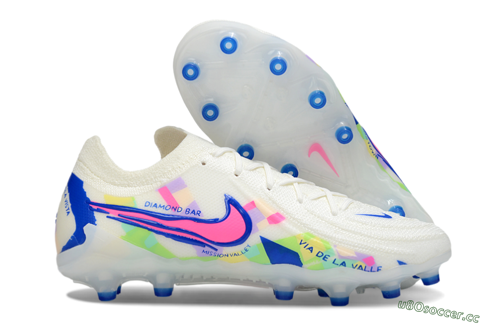 Men's Nike Phantom GX 2 Elite AG Artificial Grass Low-Tops Football Boots - White/Blue/Pink 2