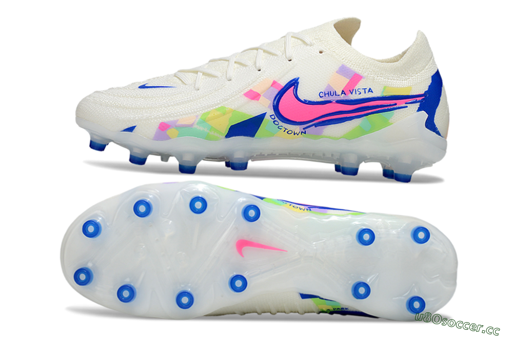 Men's Nike Phantom GX 2 Elite AG Artificial Grass Low-Tops Football Boots - White/Blue/Pink 1
