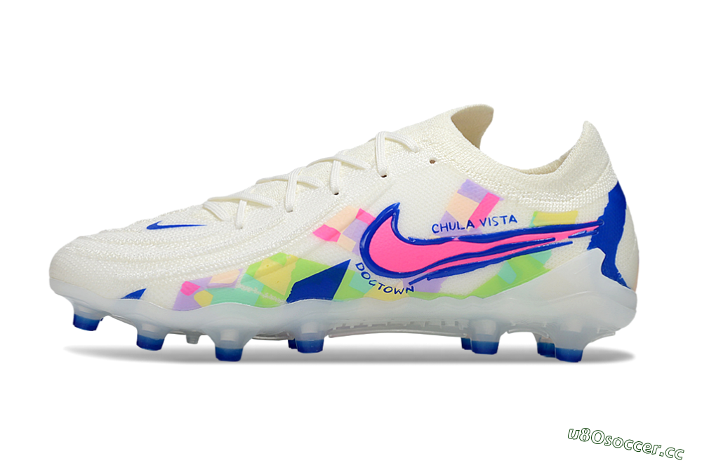 Men's Nike Phantom GX 2 Elite AG Artificial Grass Low-Tops Football Boots - White/Blue/Pink 0
