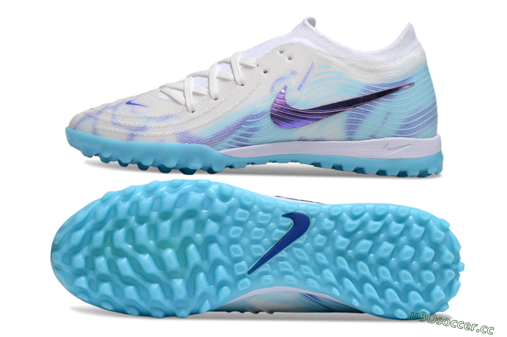 Men's Nike Phantom GX 2 Elite TF Artificial Turf Low-Tops Football Shoes - White/Purple/Jade 1