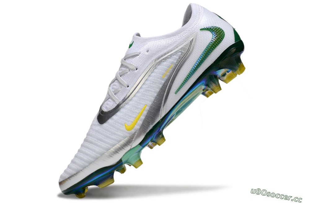 Men's Nike Phantom 6 Elite FG Firm Ground Low-Tops Football Boots - White/Silver/Yellow 5