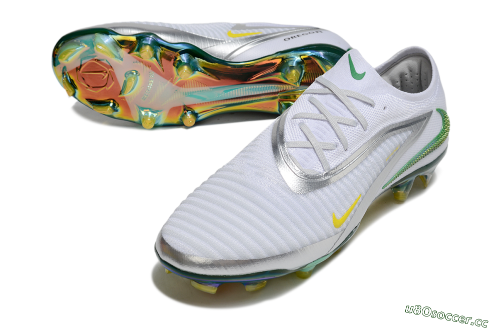 Men's Nike Phantom 6 Elite FG Firm Ground Low-Tops Football Boots - White/Silver/Yellow 3