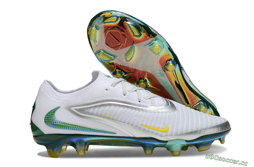 Men's Nike Phantom 6 Elite FG Firm Ground Low-Tops Football Boots - White/Silver/Yellow 2