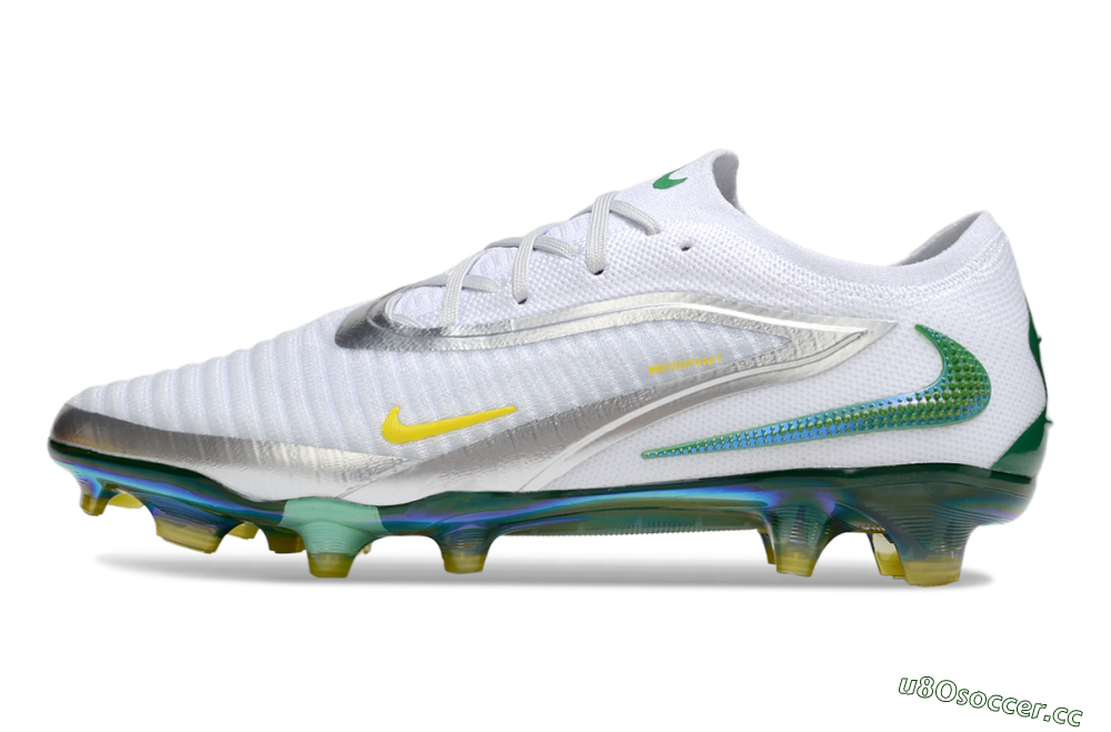 Men's Nike Phantom 6 Elite FG Firm Ground Low-Tops Football Boots - White/Silver/Yellow 0