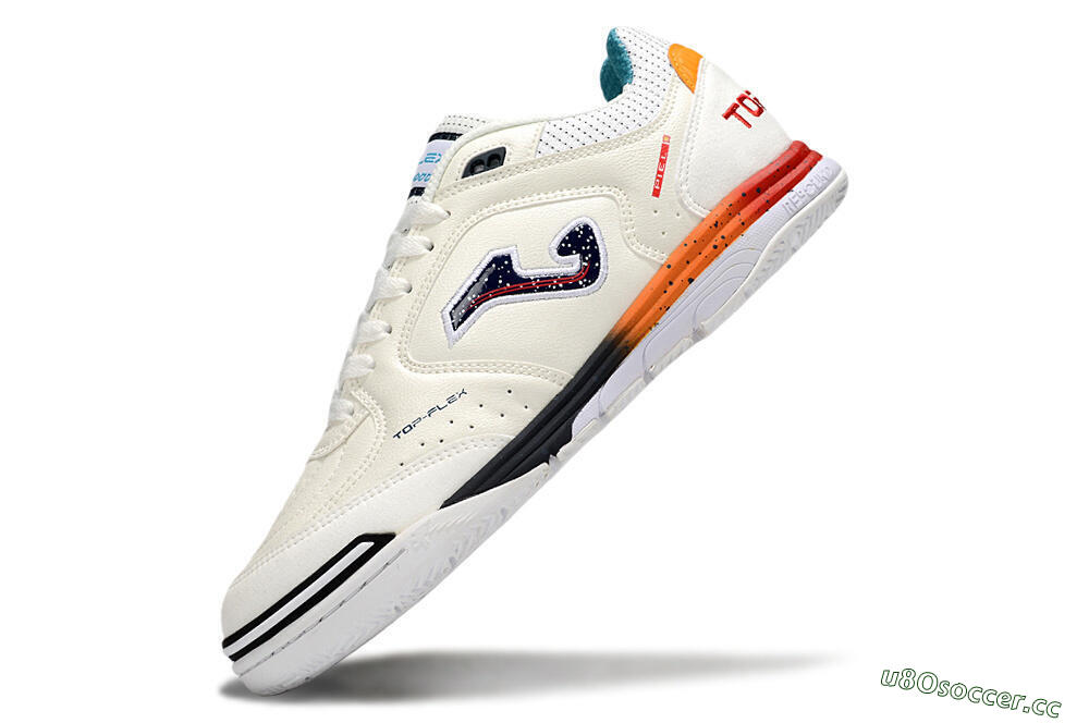 Men's Joma Top Flex IC Indoor & Futsal Low-Tops Football Shoes - White/Black/Red 5