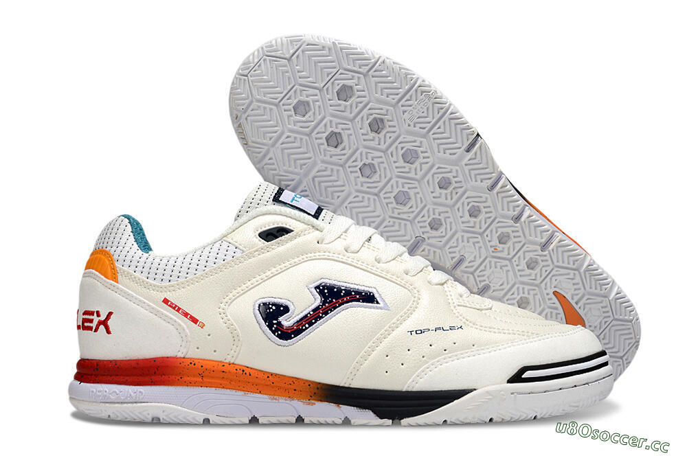 Men's Joma Top Flex IC Indoor & Futsal Low-Tops Football Shoes - White/Black/Red 2