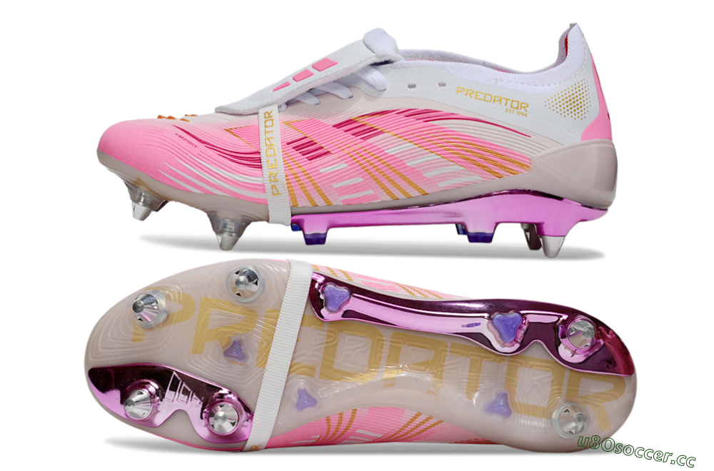 Men's Adidas Predator 25 Elite Foldover Tongue SG Soft Ground Low-Tops Football Boots - Pink/White/Gold 1
