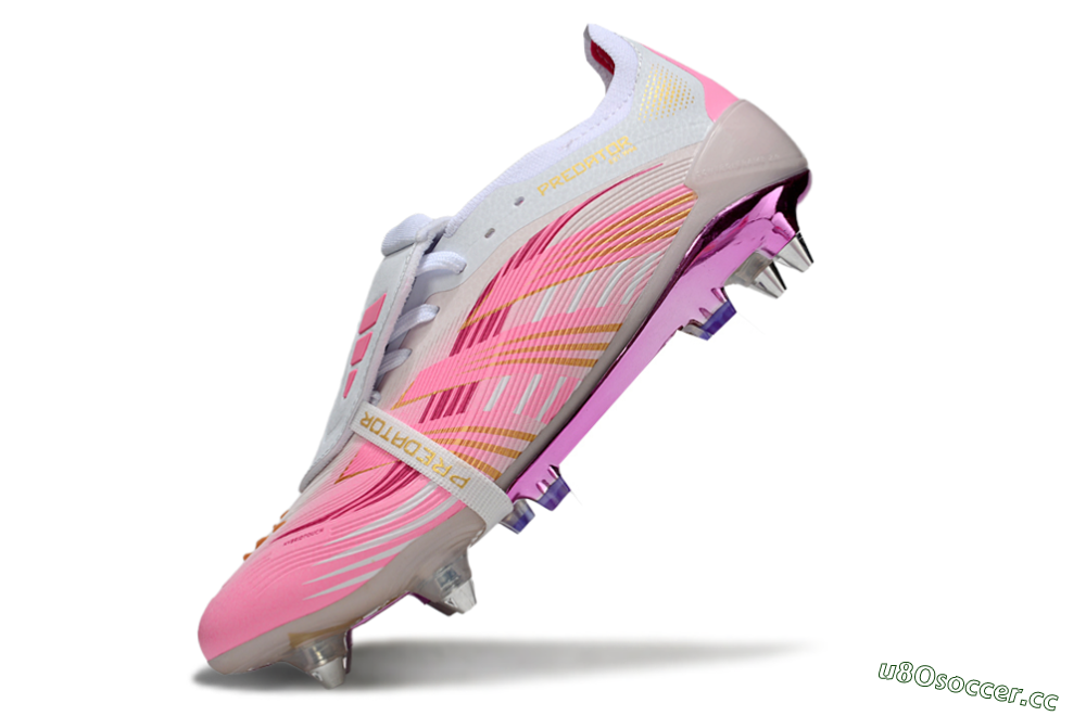 Men's Adidas Predator 25 Elite Foldover Tongue SG Soft Ground Low-Tops Football Boots - Pink/White/Gold 5