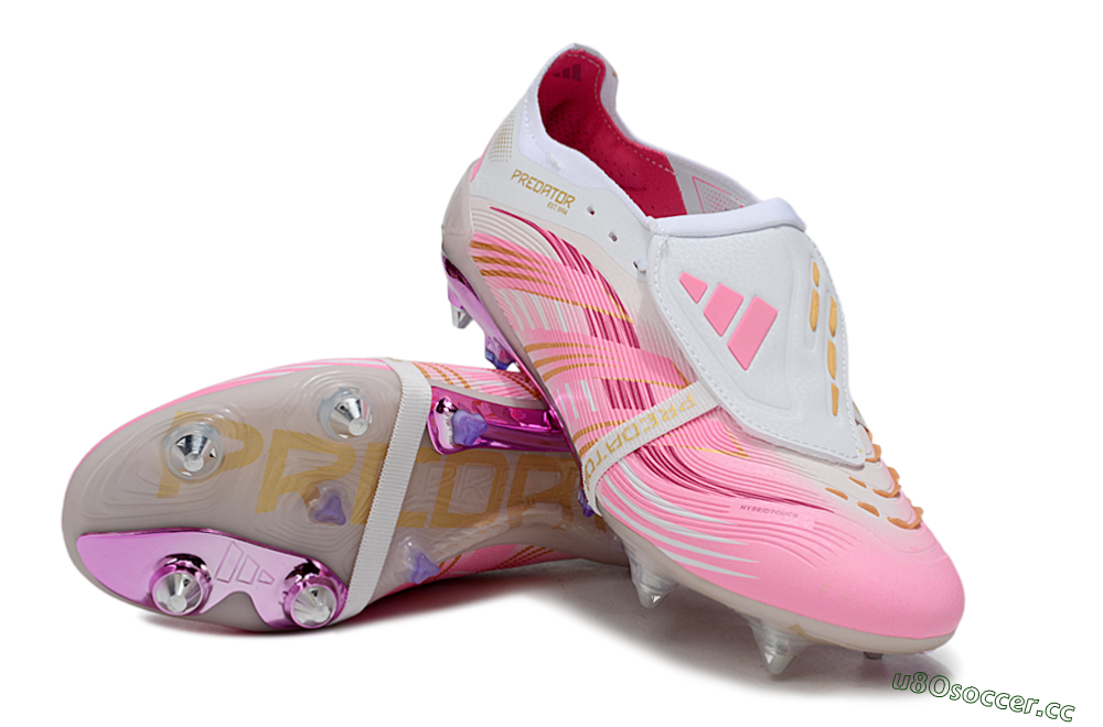 Men's Adidas Predator 25 Elite Foldover Tongue SG Soft Ground Low-Tops Football Boots - Pink/White/Gold 3