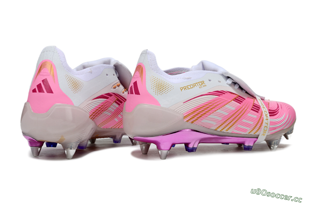 Men's Adidas Predator 25 Elite Foldover Tongue SG Soft Ground Low-Tops Football Boots - Pink/White/Gold 6
