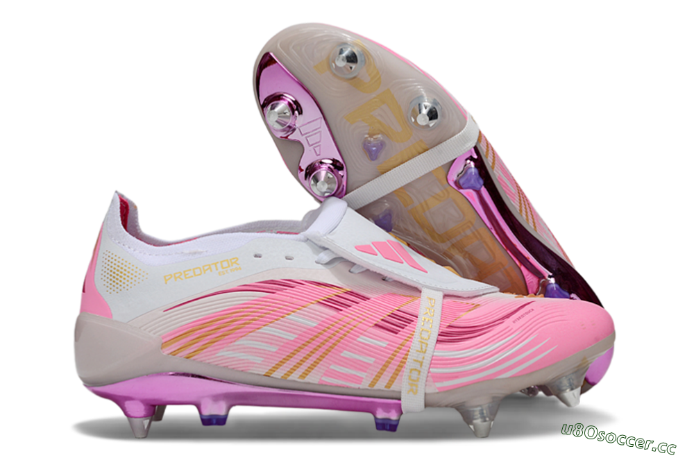 Men's Adidas Predator 25 Elite Foldover Tongue SG Soft Ground Low-Tops Football Boots - Pink/White/Gold 2