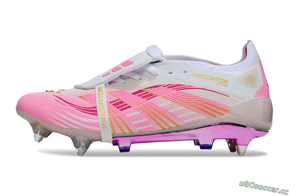 Men's Adidas Predator 25 Elite Foldover Tongue SG Soft Ground Low-Tops Football Boots - Pink/White/Gold 0