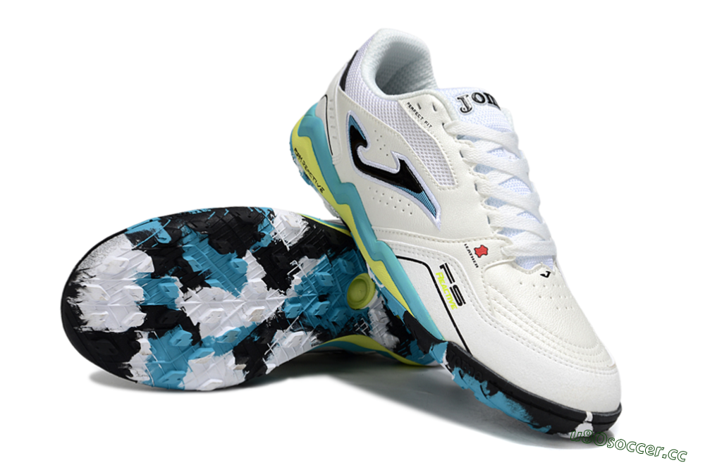 Men's Joma Top Flex TF Artificial Turf Low-Tops Football Shoes - White/Jade/Yellow 3