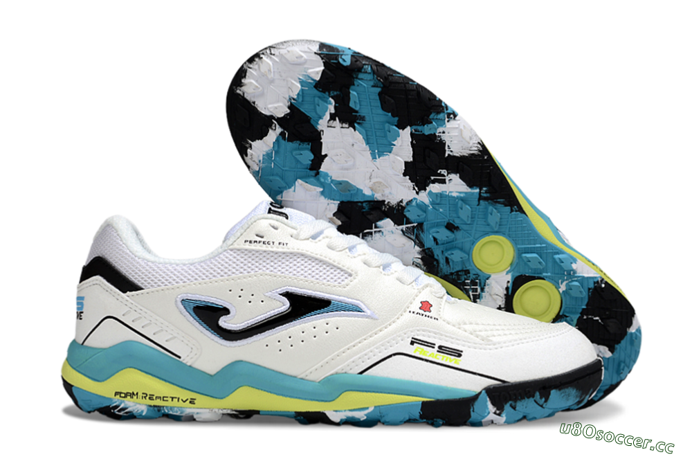 Men's Joma Top Flex TF Artificial Turf Low-Tops Football Shoes - White/Jade/Yellow 2