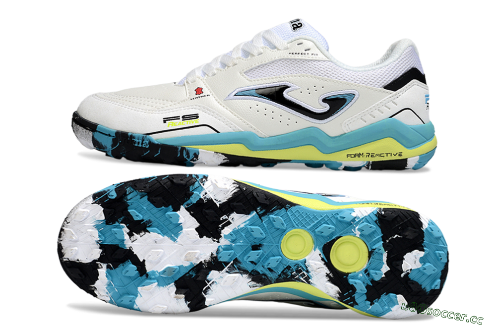 Men's Joma Top Flex TF Artificial Turf Low-Tops Football Shoes - White/Jade/Yellow 1