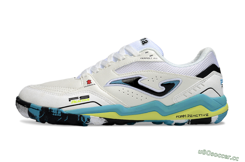 Men's Joma Top Flex TF Artificial Turf Low-Tops Football Shoes - White/Jade/Yellow 0