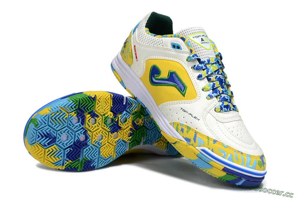 Men's Joma Top Flex IC Indoor & Futsal Low-Tops Football Shoes - White/Yellow/Blue 3