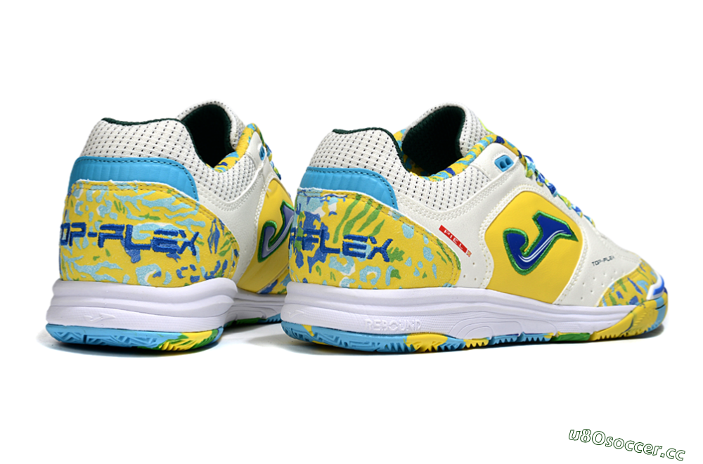 Men's Joma Top Flex IC Indoor & Futsal Low-Tops Football Shoes - White/Yellow/Blue 6