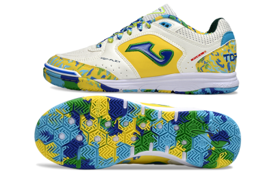 Men's Joma Top Flex IC Indoor & Futsal Low-Tops Football Shoes - White/Yellow/Blue