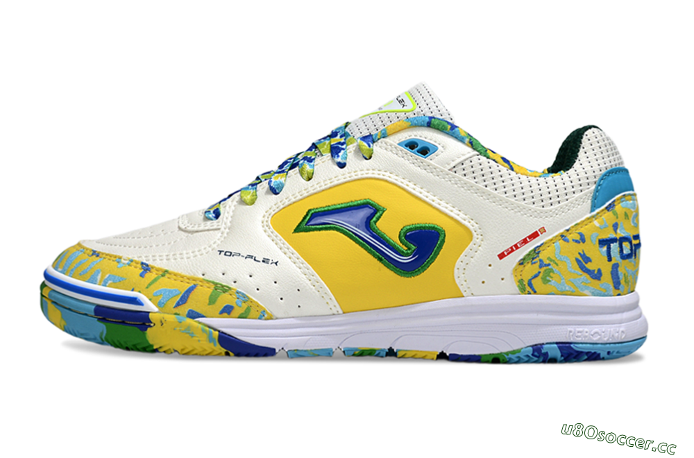 Men's Joma Top Flex IC Indoor & Futsal Low-Tops Football Shoes - White/Yellow/Blue 0