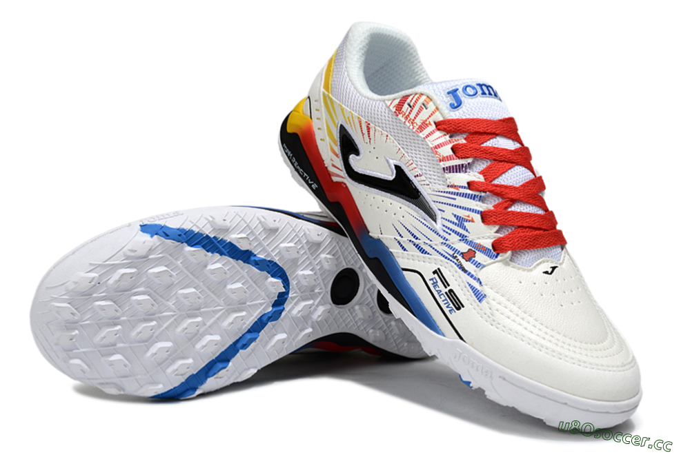 Men's Joma Top Flex TF Artificial Turf Low-Tops Football Shoes - White/Blue/Red/Yellow 3