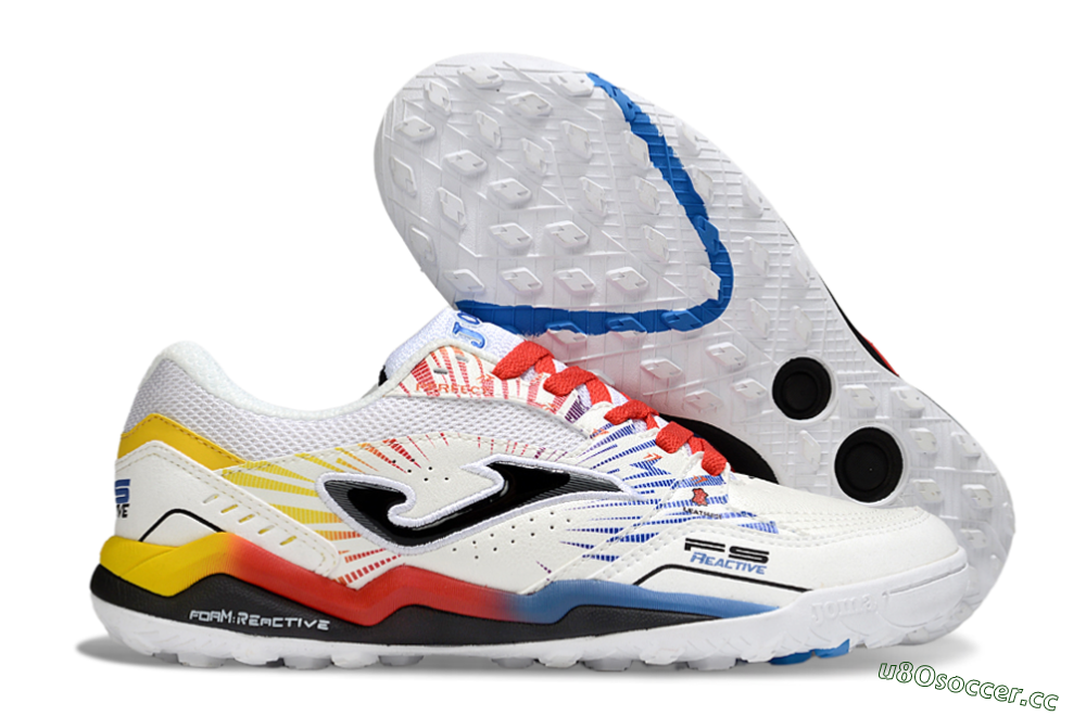 Men's Joma Top Flex TF Artificial Turf Low-Tops Football Shoes - White/Blue/Red/Yellow 2
