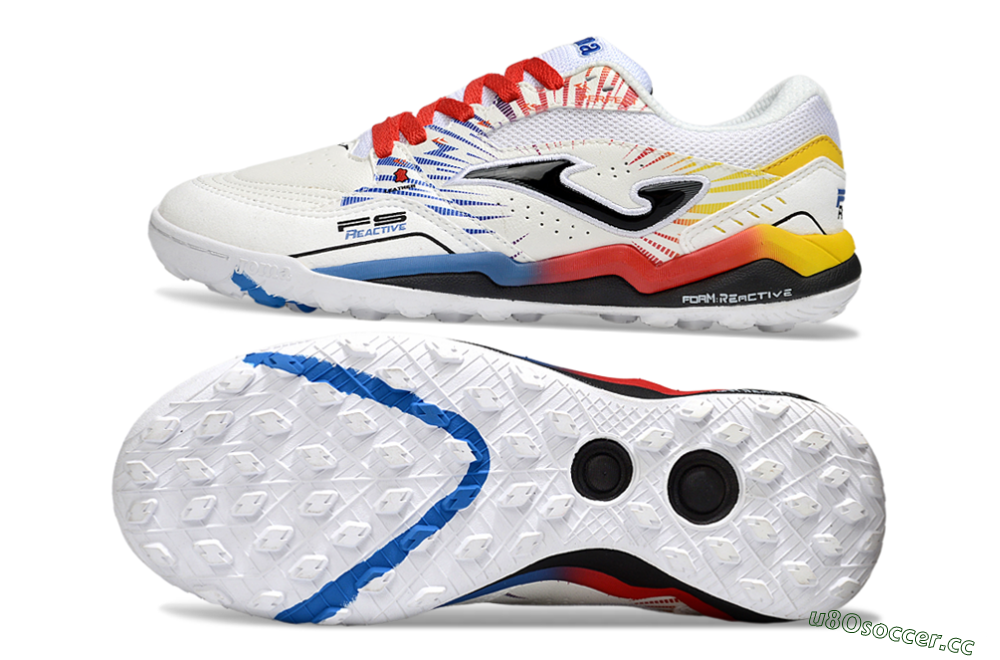 Men's Joma Top Flex TF Artificial Turf Low-Tops Football Shoes - White/Blue/Red/Yellow 1