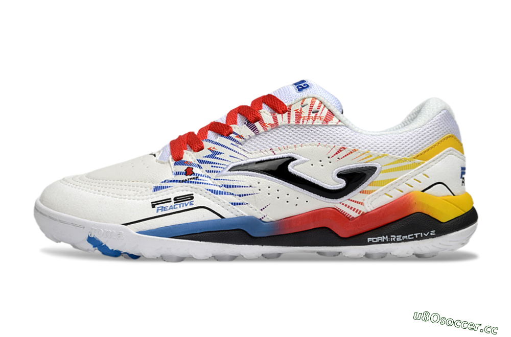 Men's Joma Top Flex TF Artificial Turf Low-Tops Football Shoes - White/Blue/Red/Yellow 0