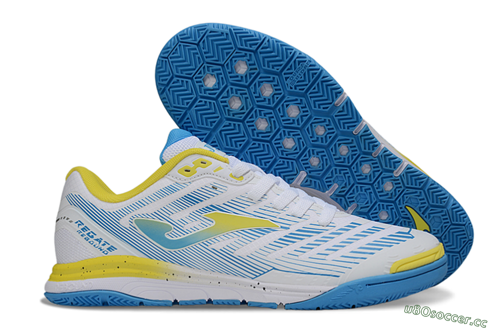 Men's Joma Top Flex IC Indoor & Futsal Low-Tops Football Shoes - White/Blue/Yellow 2