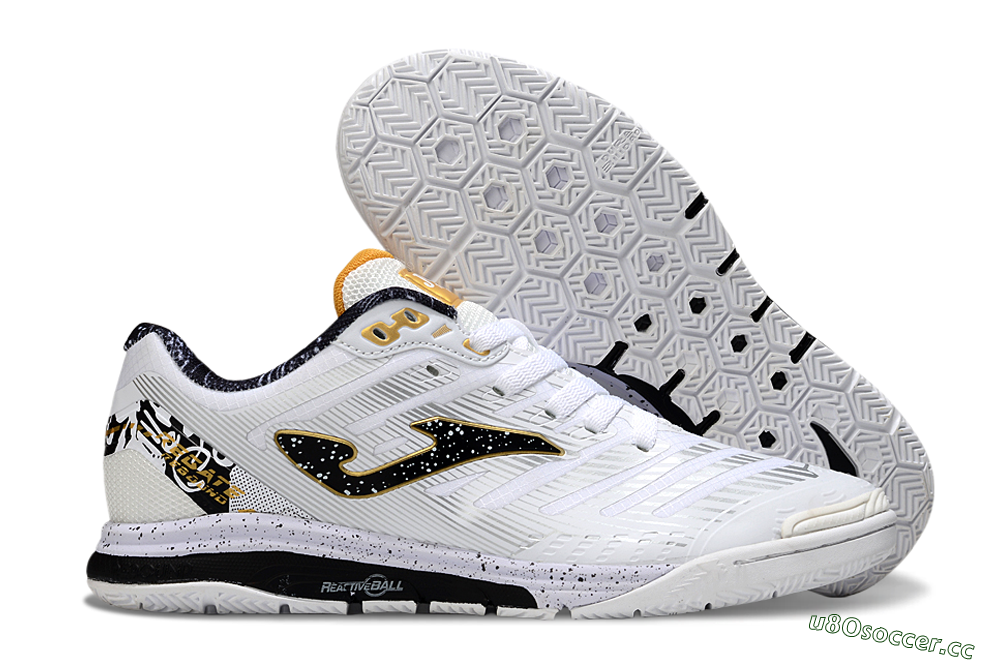Men's Joma Top Flex IC Indoor & Futsal Low-Tops Football Shoes - White/Black/Gold 2