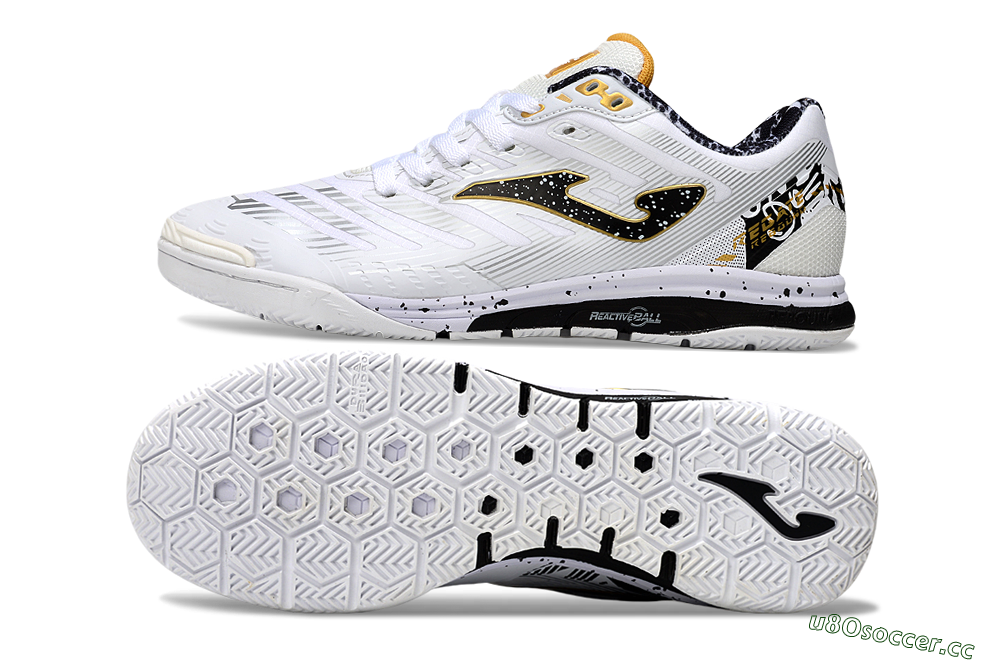 Men's Joma Top Flex IC Indoor & Futsal Low-Tops Football Shoes - White/Black/Gold 1