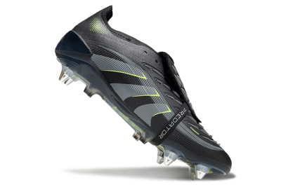 Men's Adidas Predator 25 Elite Foldover Tongue SG Soft Ground Low-Tops Football Boots - Black/Grey/Yellow