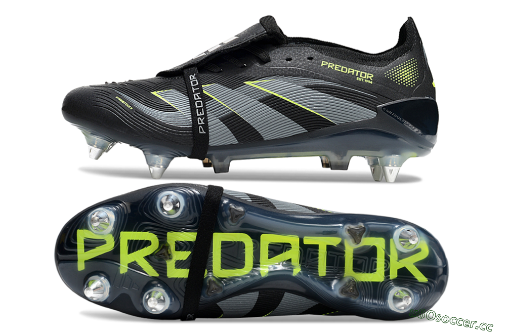 Men's Adidas Predator 25 Elite Foldover Tongue SG Soft Ground Low-Tops Football Boots - Black/Grey/Yellow 1