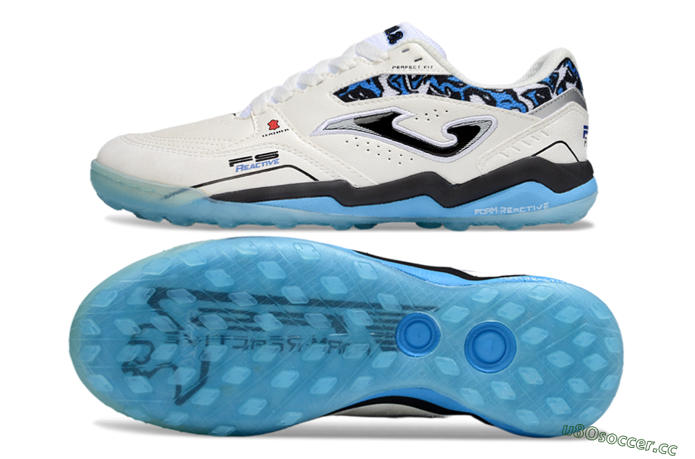 Men's Joma Top Flex TF Artificial Turf Low-Tops Football Shoes - White/Black/Blue 1