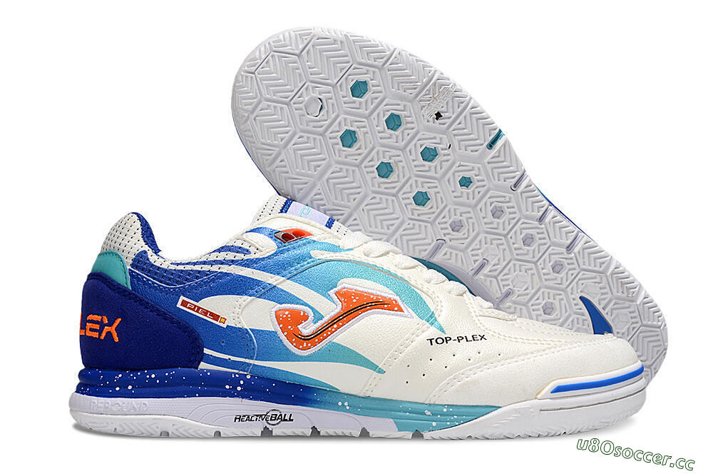 Men's Joma Top Flex IC Indoor & Futsal Low-Tops Football Shoes - White/Red/Blue 2