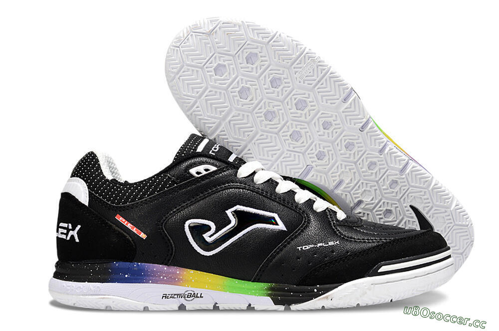 Men's Joma Top Flex IC Indoor & Futsal Low-Tops Football Shoes - Black/White/Red 2