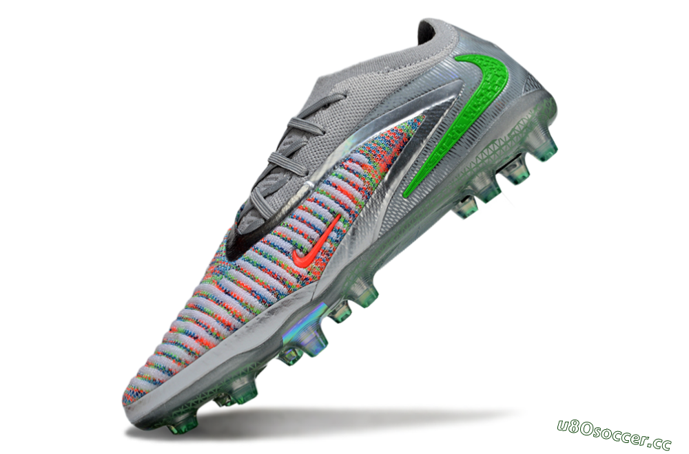 Unisex Nike Phantom 6 Elite AG Artificial Grass Low-Tops Football Boots - Grey/Silver/Red 5