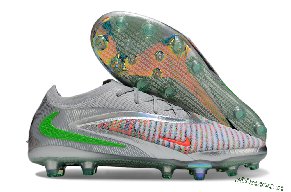 Unisex Nike Phantom 6 Elite AG Artificial Grass Low-Tops Football Boots - Grey/Silver/Red 2