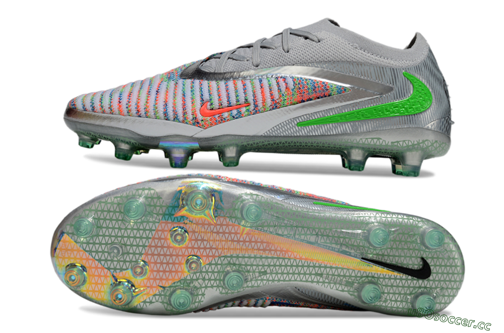 Unisex Nike Phantom 6 Elite AG Artificial Grass Low-Tops Football Boots - Grey/Silver/Red 1