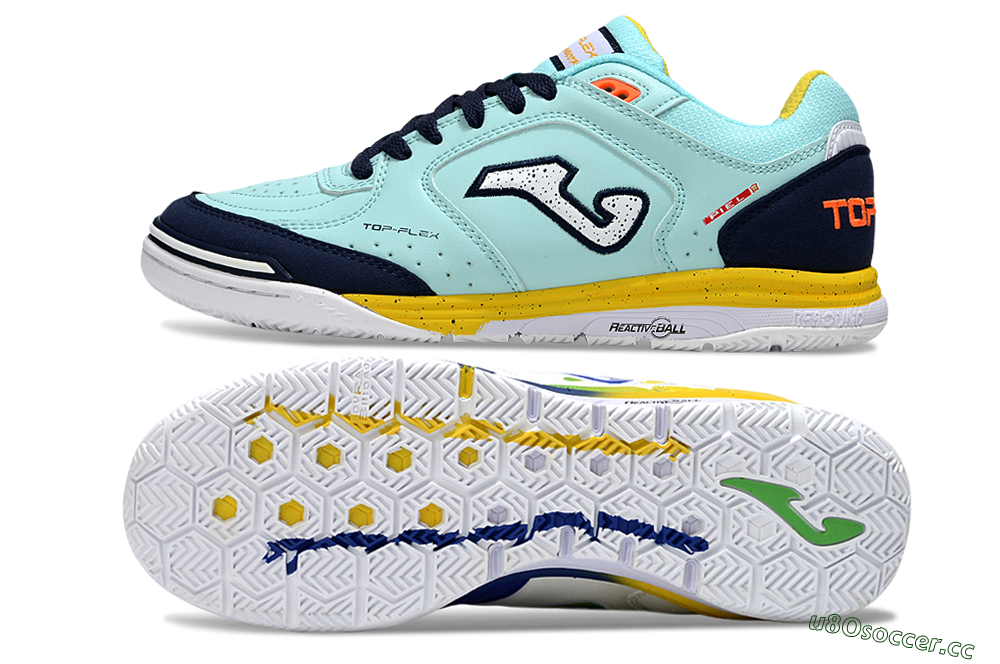 Men's Joma Top Flex IC Indoor & Futsal Low-Tops Football Shoes - Jade/Silver/Blue 1